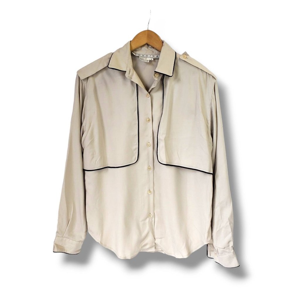 Vintage Rondina Beige Military Style Button-up Blouse Size